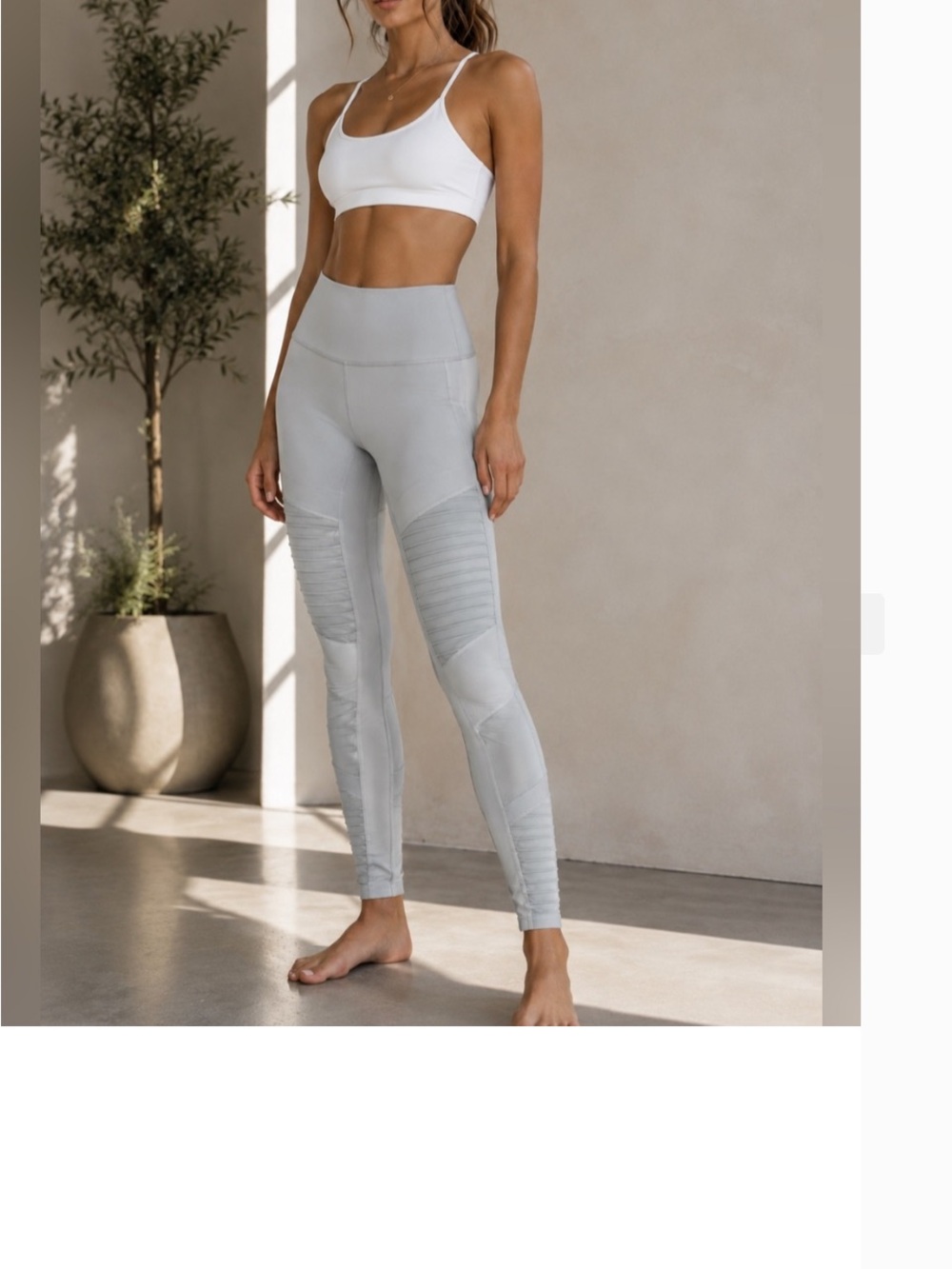 ALO Yoga High-Waist Moto Leggings Gray Ribbed Pleated Mesh Panel Athletic Pants